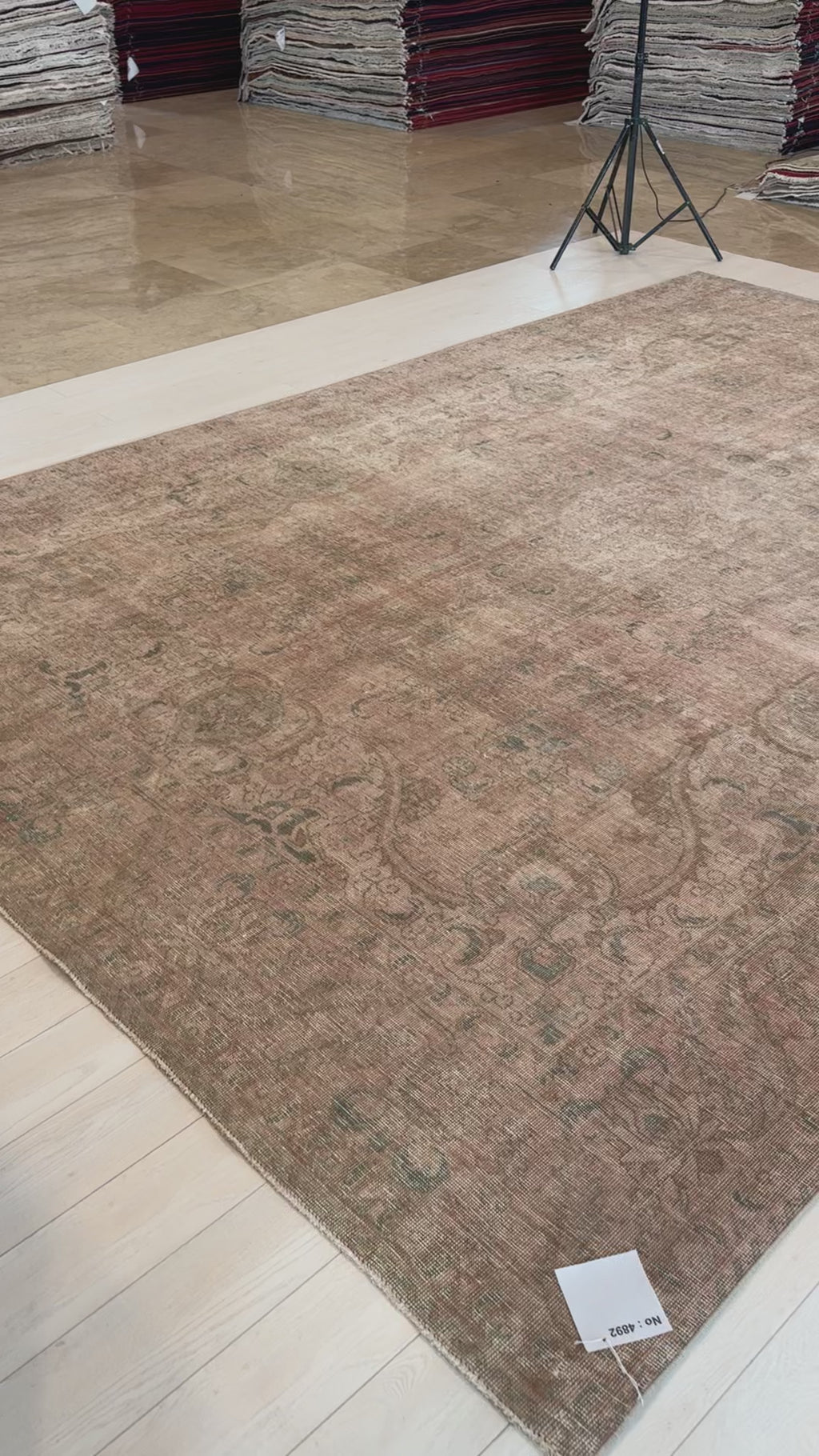 Close-up corner of Hand-Knotted Vintage Large Wool Area Rug Faded – 13' x 9' 1" highlighting detailed pattern and vintage texture.